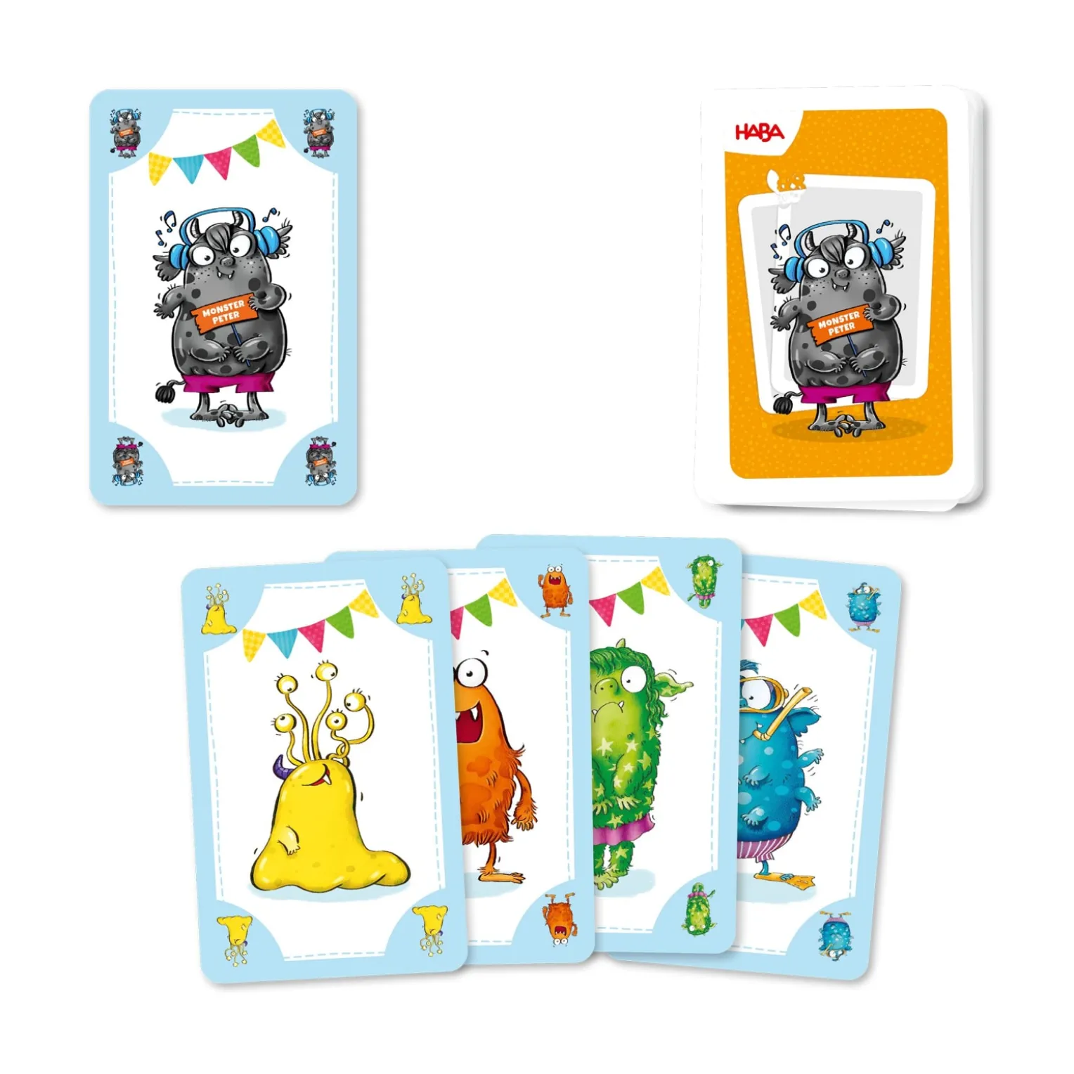3er Set Kartenspiele, ab 3 J. – Mau Mau, Lotto, Peter + Kartenhalter