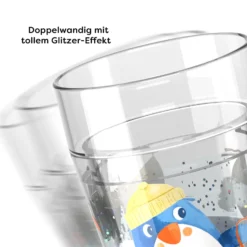 Glitzerbecher, Pinguin, Kinderbecher mit Schütteleffekt, BPA-frei