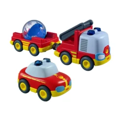 HABA Cars Feuerwehr-Spielset, mit 2 Autos, Hänger und Wasser-Kugel
