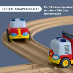 HABA Cars Feuerwehr-Spielset, mit 2 Autos, Hänger und Wasser-Kugel