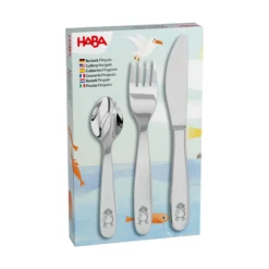 Kinderbesteck Pinguin, 3-teiliges Set mit Messer, Gabel, Löffel