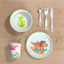 Kindergeschirr-Set Dino, Kindergeschirr mit Besteck, 6-teilig
