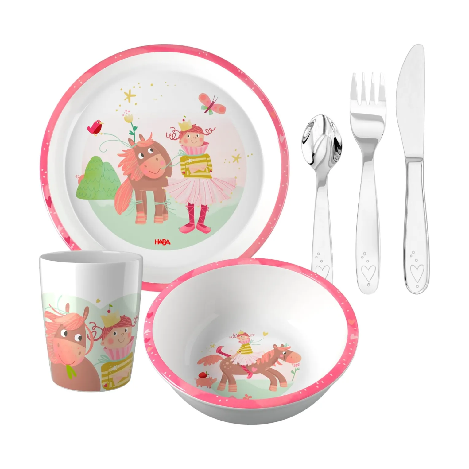 Kindergeschirr-Set Prinzessin, Kindergeschirr mit Besteck, 6-teilig