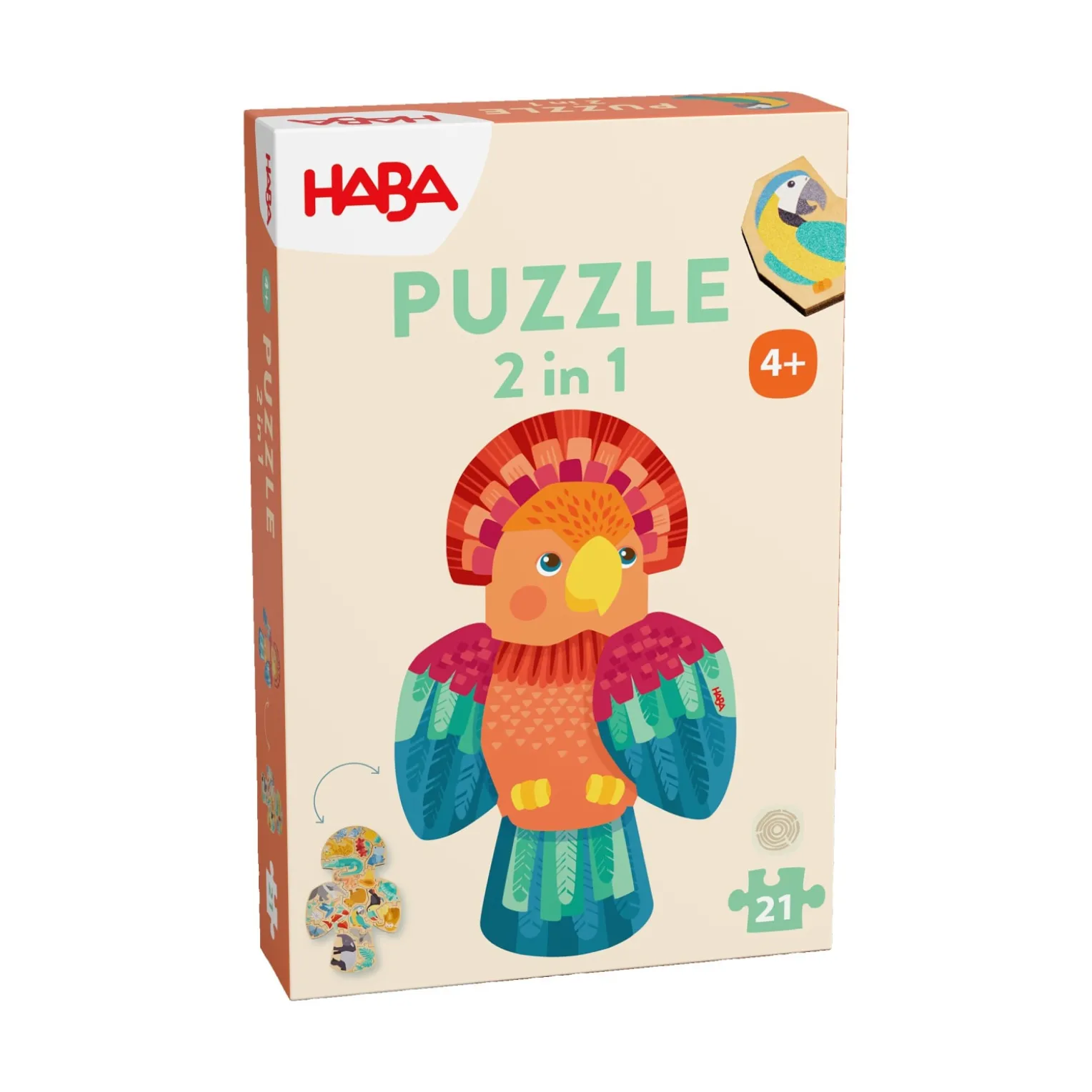 Kinder Holzpuzzle Papagei, 21-teiliges 2 in 1 Puzzle, ab 4 Jahren