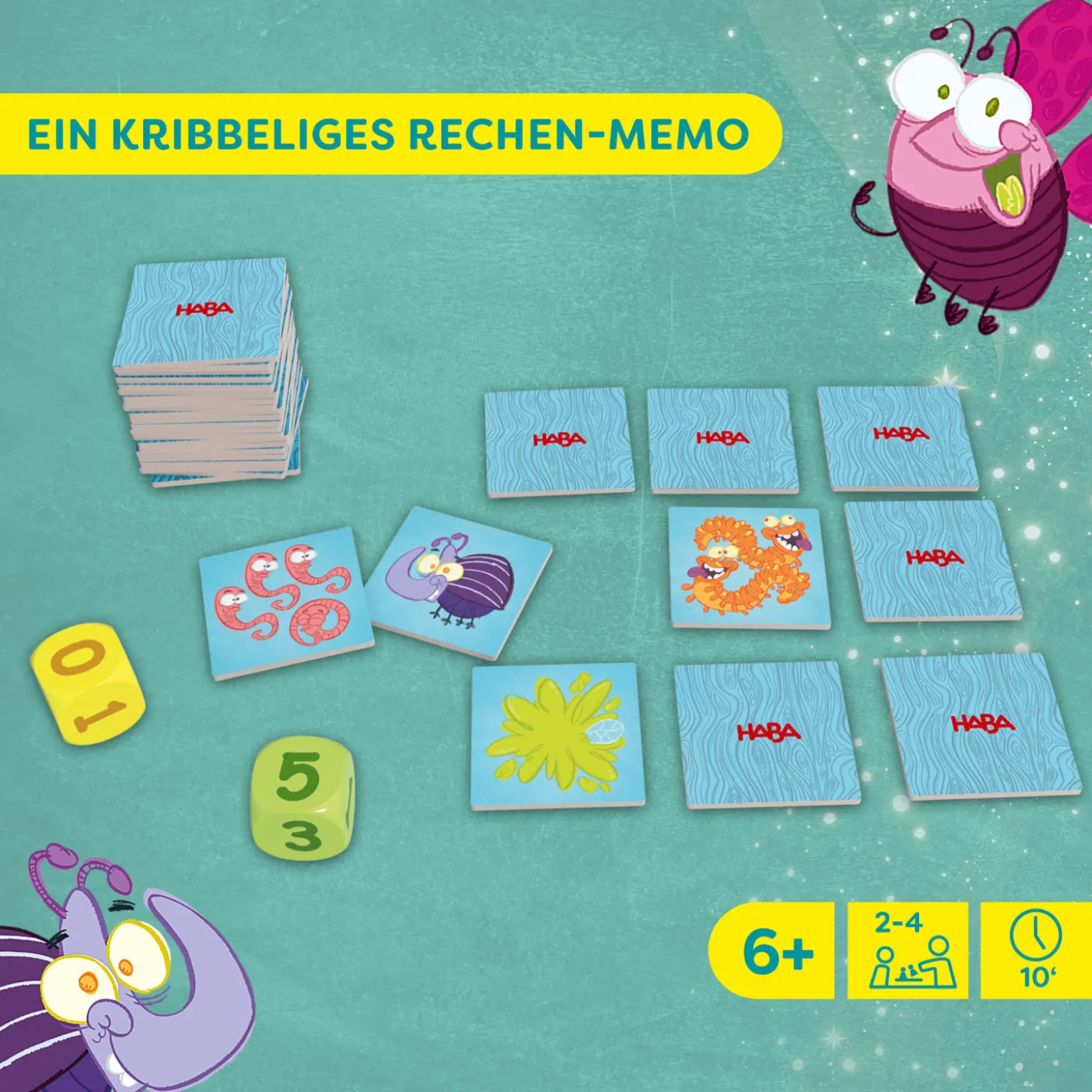 3 + 4 = Krabbeltier, Mathespiel, Addition, ab 6 Jahren