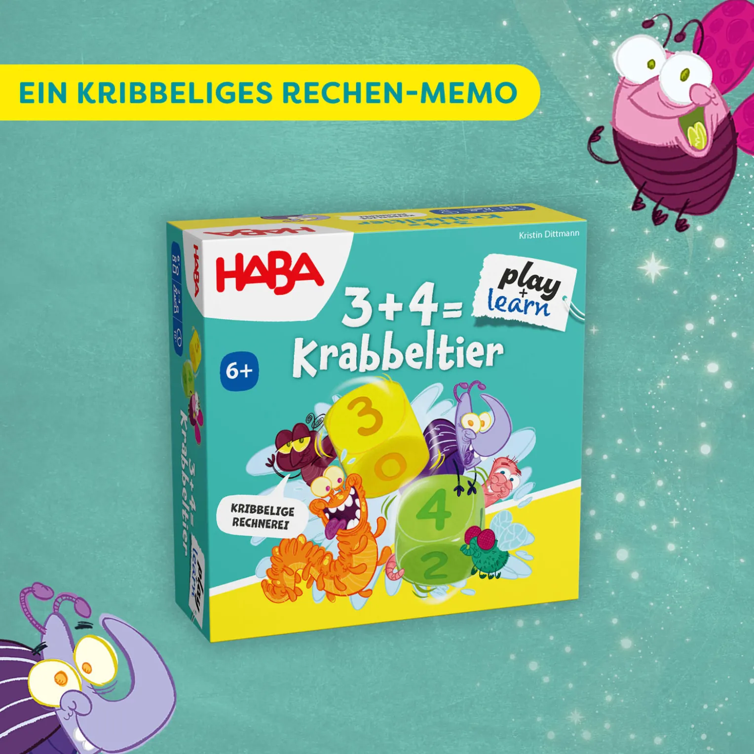3 + 4 = Krabbeltier, Mathespiel, Addition, ab 6 Jahren