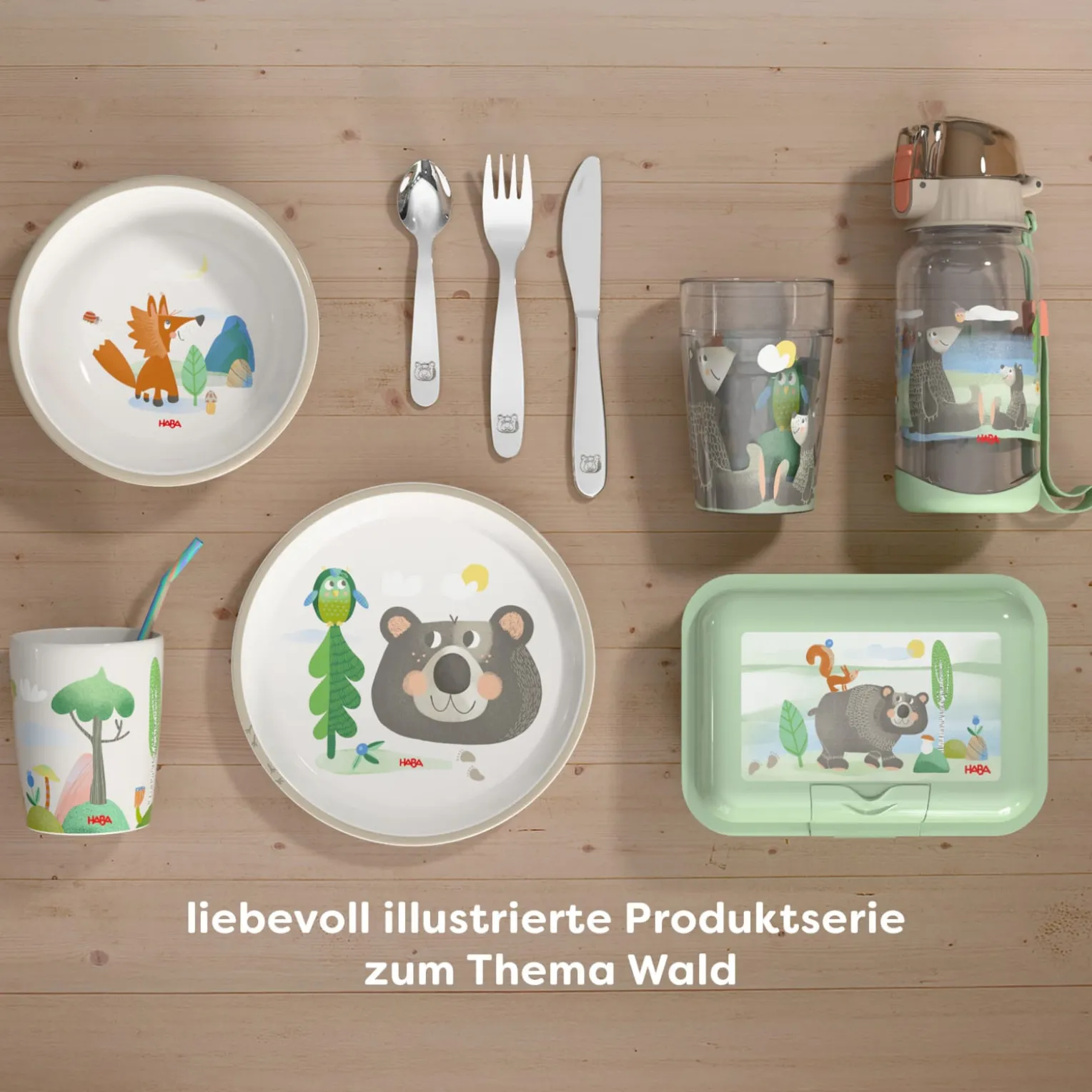 Lunch-Set Waldtiere für Kinder, Waldtiere-Brotdose & -Trinkflasche
