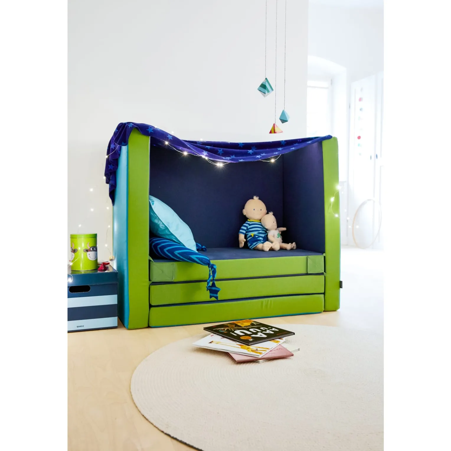 Matratzensofa, grün/blau