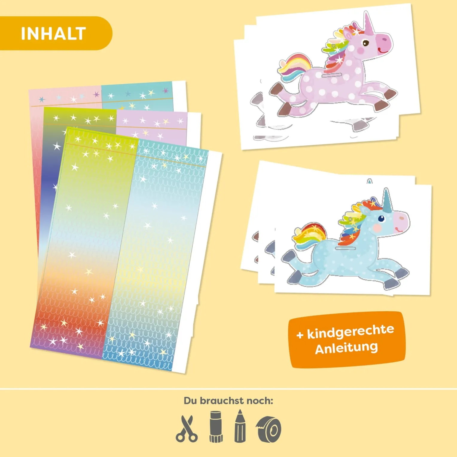 Sachenmacher Erstes Falten Regenbogen-Einhörner, Bastelset, 6 St., ab 3 J.