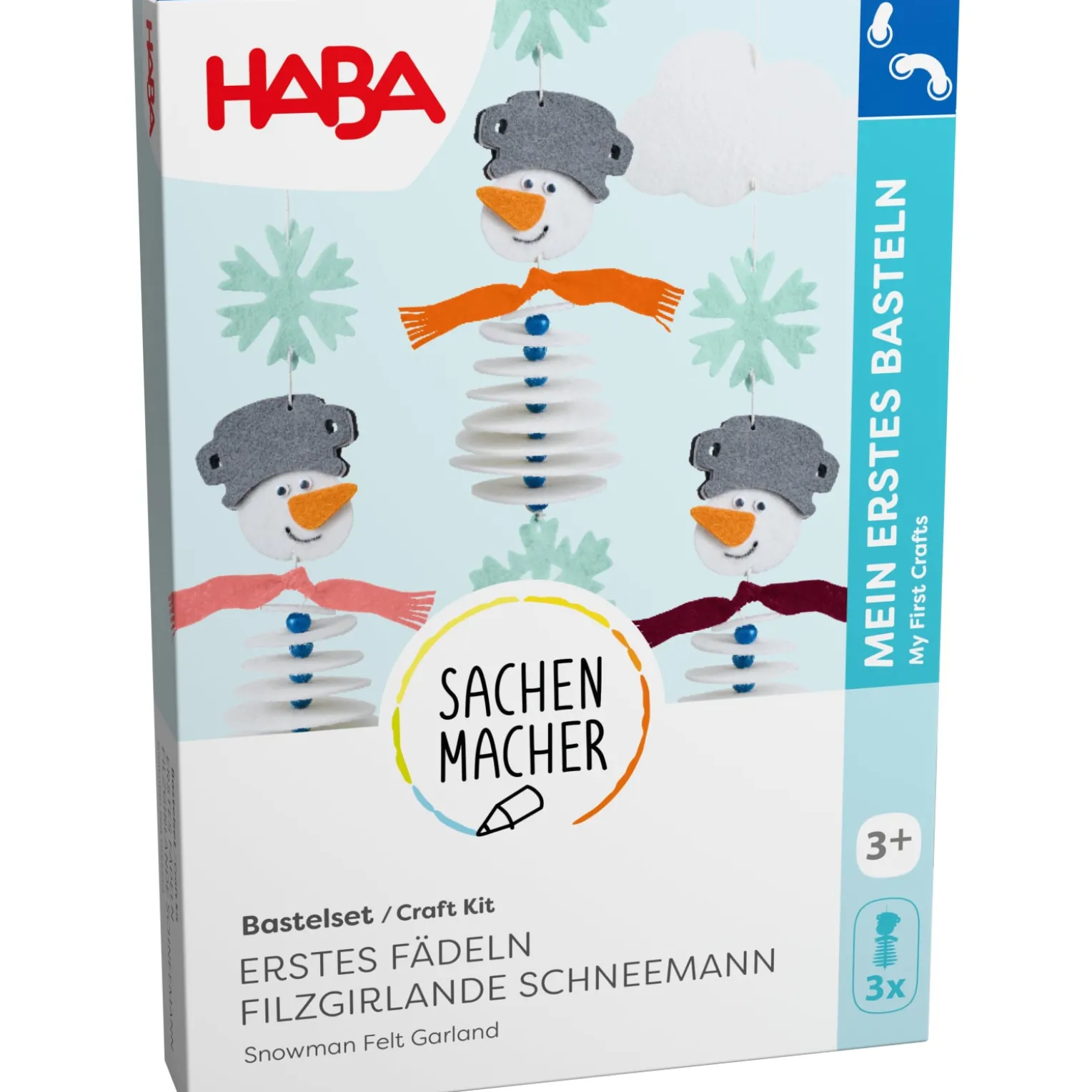 Sachenmacher Erstes Fädeln Filzgirlande Schneemann, Bastelset, ab 3 J.