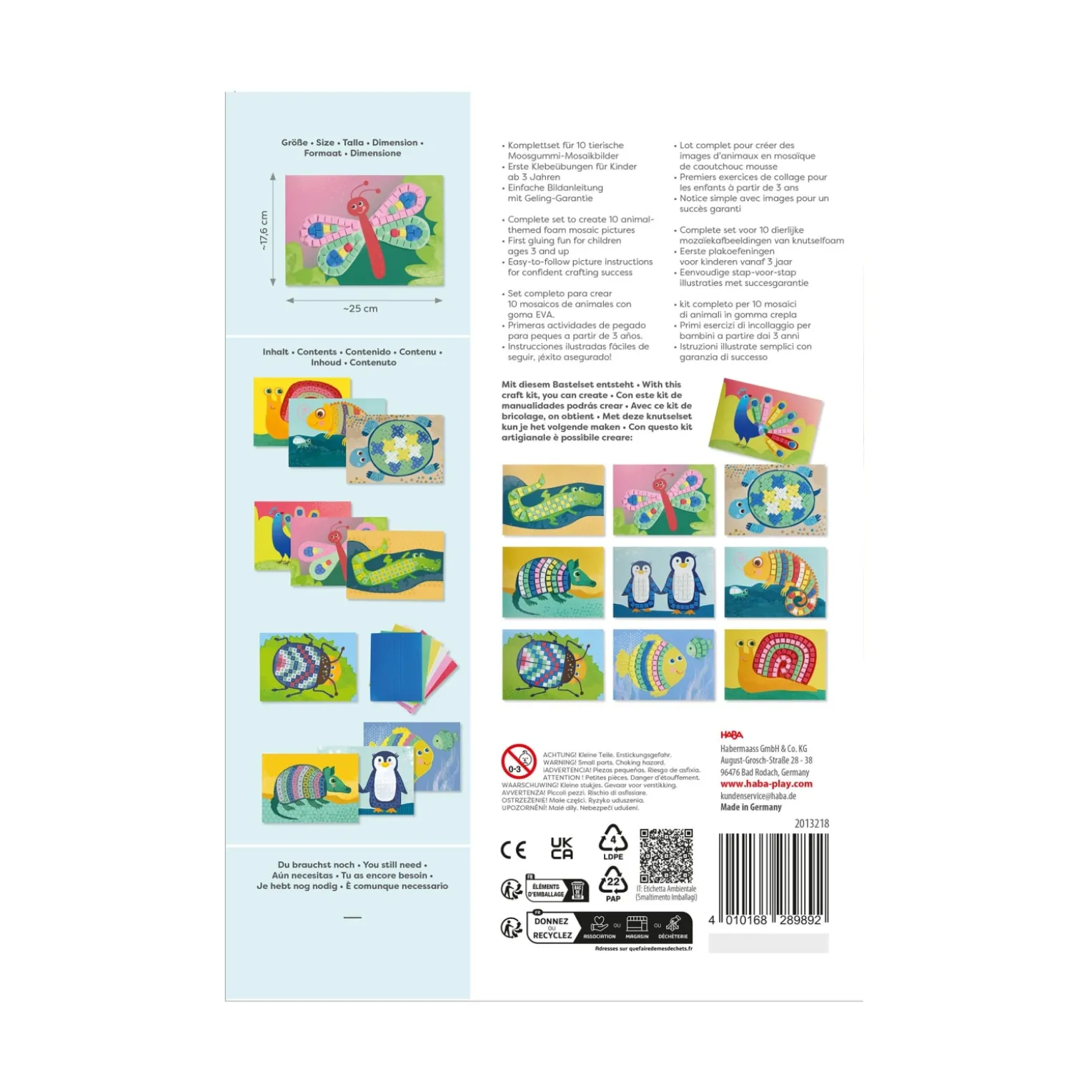 Sachenmacher Erstes Kleben Tiere, Bastelset Moosgummi, 10 St., ab 3 J.