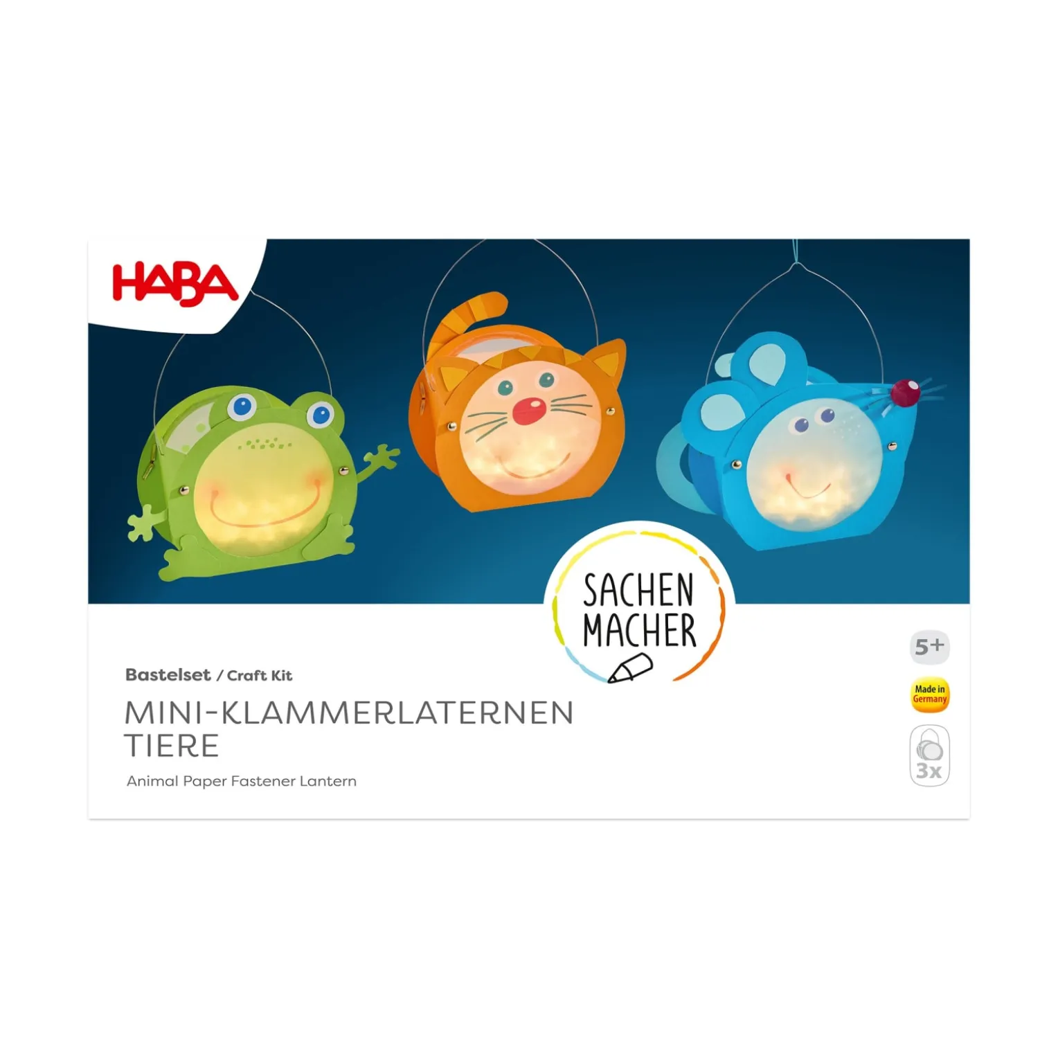 Sachenmacher Mini-Klammerlaternen Tiere, Bastelset, 3 St., ab 5 Jahren