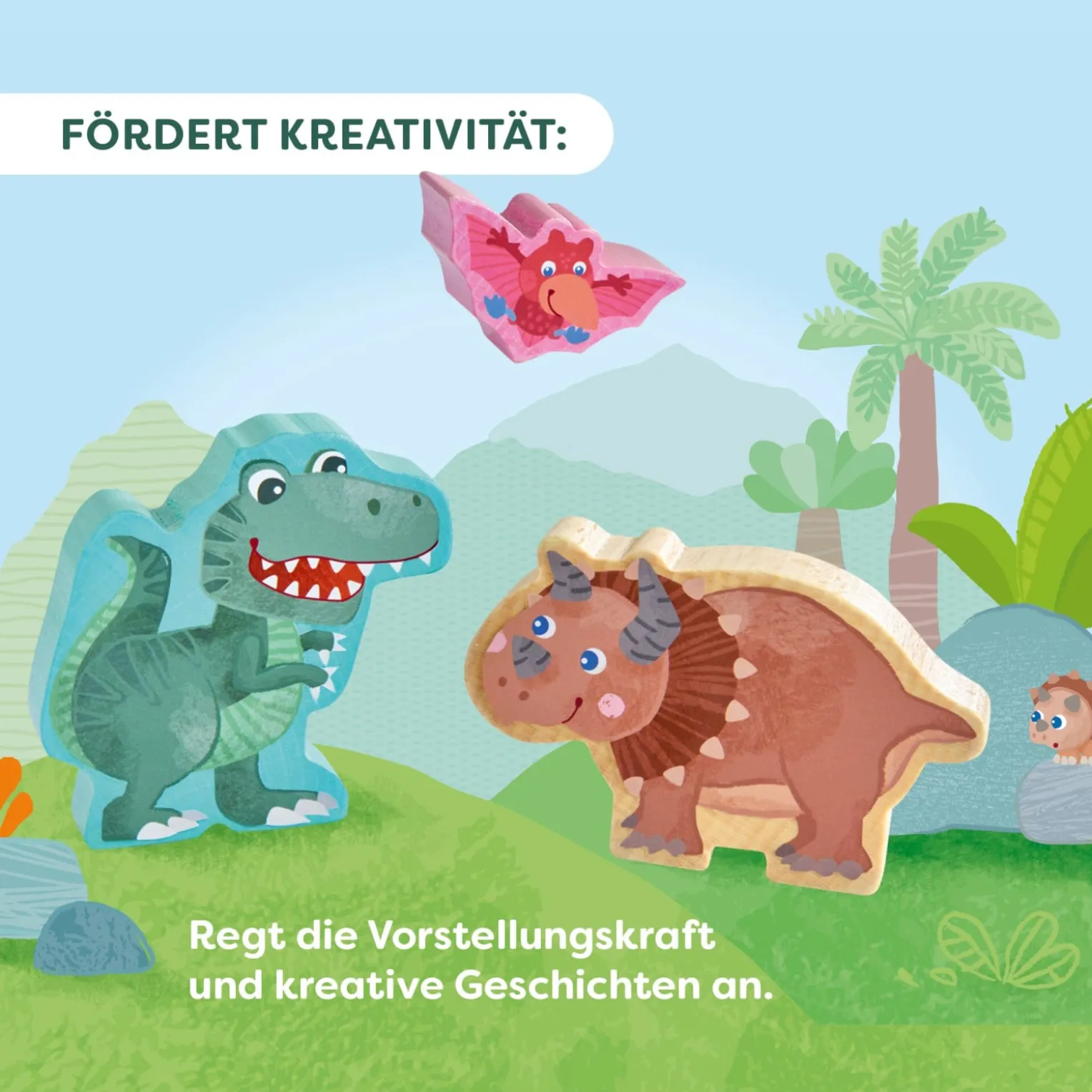 Spielkoffer, Dinosaurier, mit 6 Holzfiguren, ab 18 Monaten