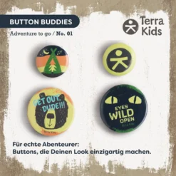 Terra Kids Ansteckbuttons für Kinder mit Abenteuermotiven, 4-er Set