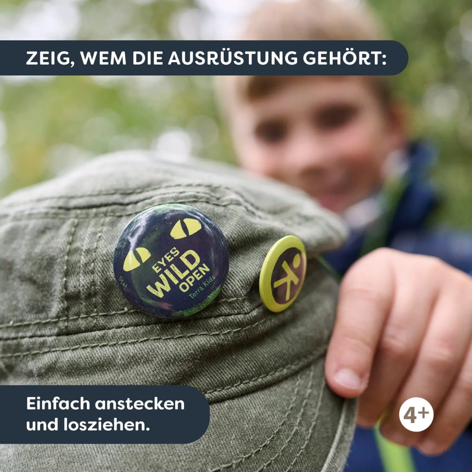 Terra Kids Ansteckbuttons für Kinder mit Abenteuermotiven, 4-er Set