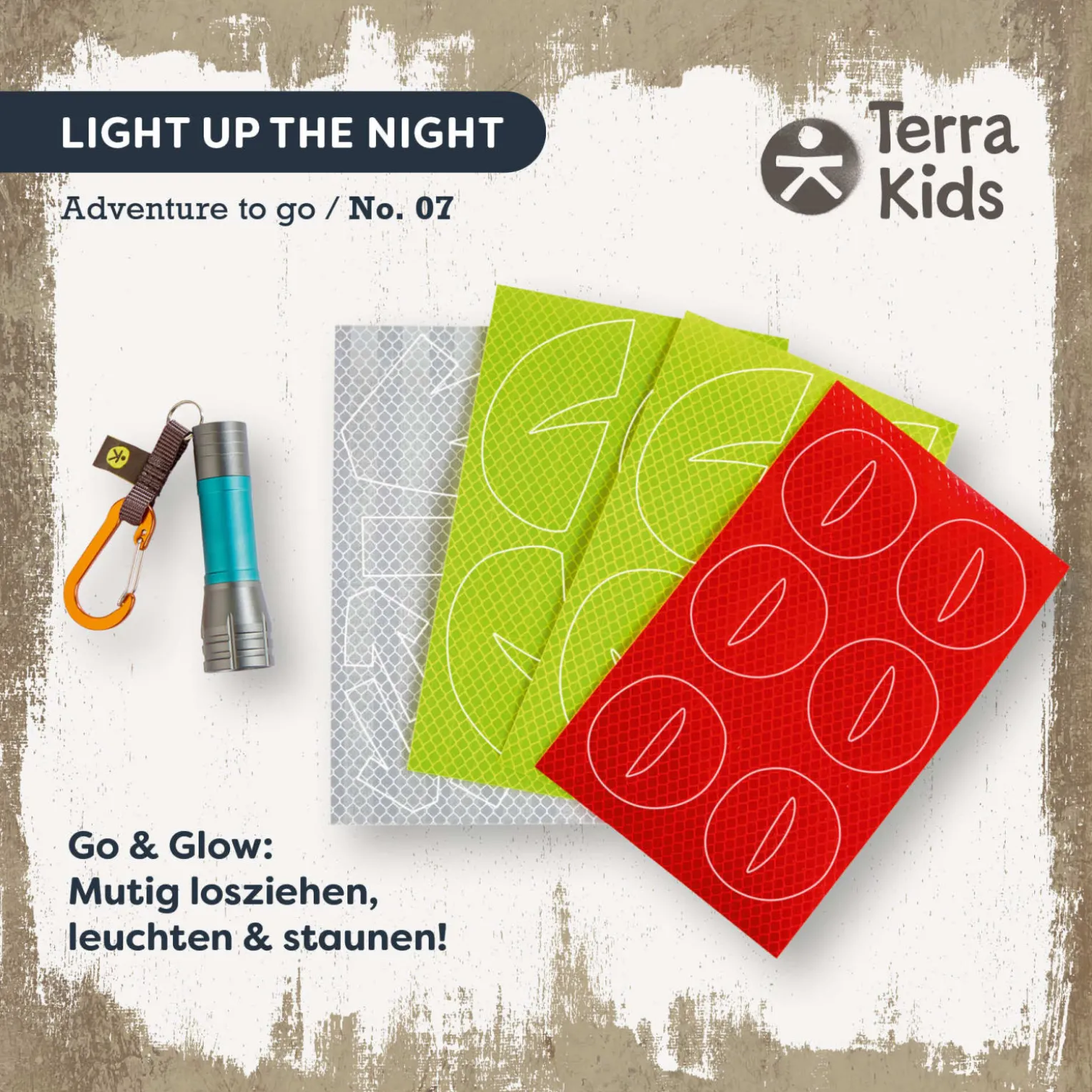 Terra Kids LED-Abenteuer-Taschenlampe mit Karabiner & Reflektor-Stickern